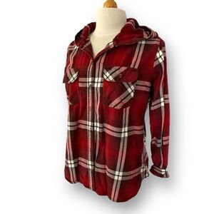 Carhartt Hoodie Plaid Shirt Jacket Hood Shacket Red Black Women's size Small 4/6